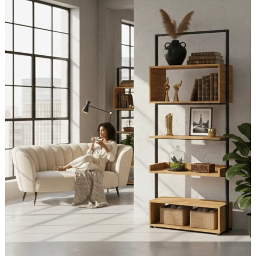 REGAŁ NA KSIĄŻKI METALOWE DREWNO LITE DĄB JESION OLCHA RNK-125